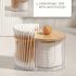 2-in-1 Cotton Swab & Makeup Pad Organizer with Wooden Lid – Dual Compartment Bathroom Storage for Buds, Pads & Beauty Blenders – Space-Saving Vanity Organizer, Clear Design