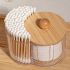 2-in-1 Cotton Swab & Makeup Pad Organizer with Wooden Lid – Dual Compartment Bathroom Storage for Buds, Pads & Beauty Blenders – Space-Saving Vanity Organizer, Clear Design