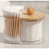 2-in-1 Cotton Swab & Makeup Pad Organizer with Wooden Lid – Dual Compartment Bathroom Storage for Buds, Pads & Beauty Blenders – Space-Saving Vanity Organizer, Clear Design